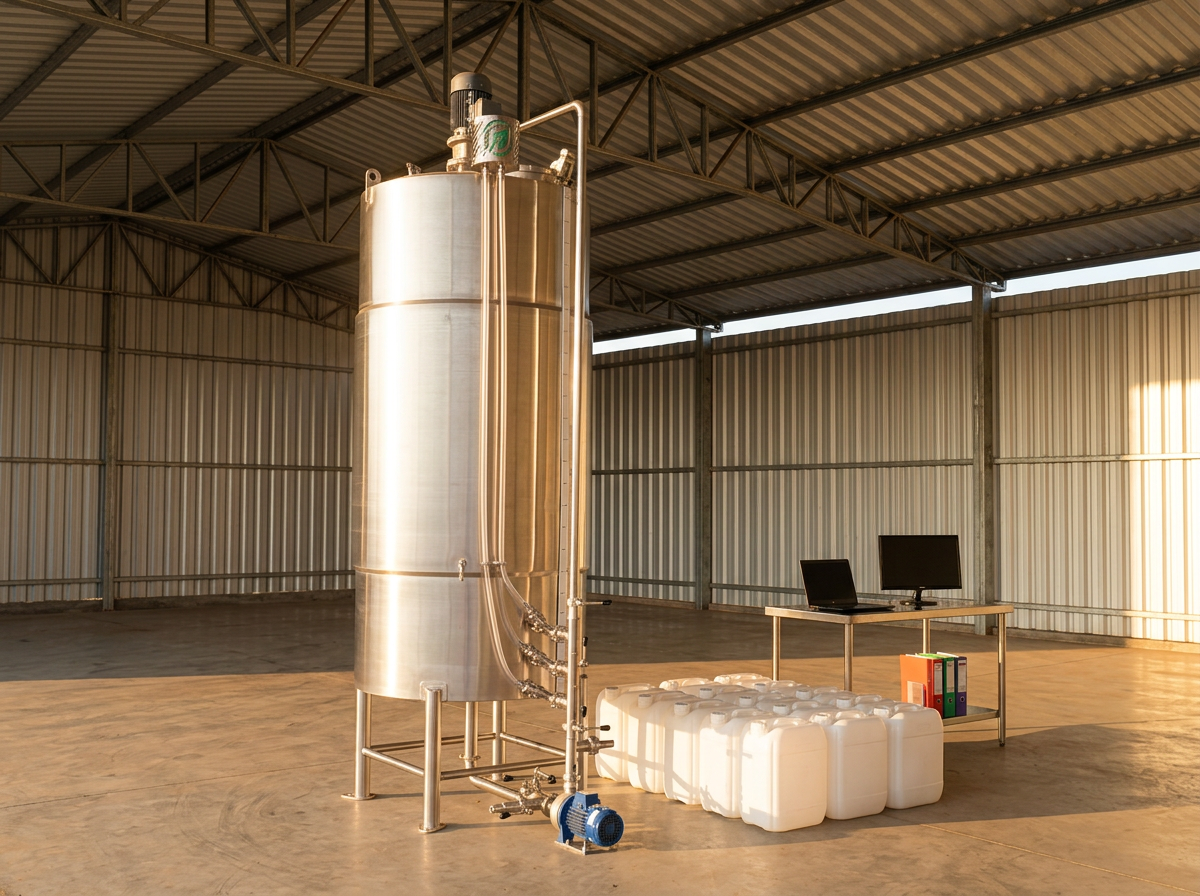 Biorreator On Farm Bio instalado em barracão com meios de cultura, instalação e treinamento